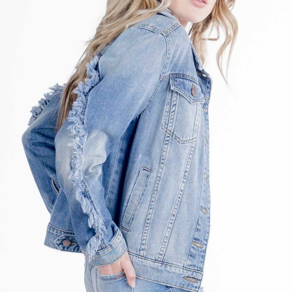 FESTIVAL FRAYED RUFFLE DENIM JACKET - Picture 8 of 9